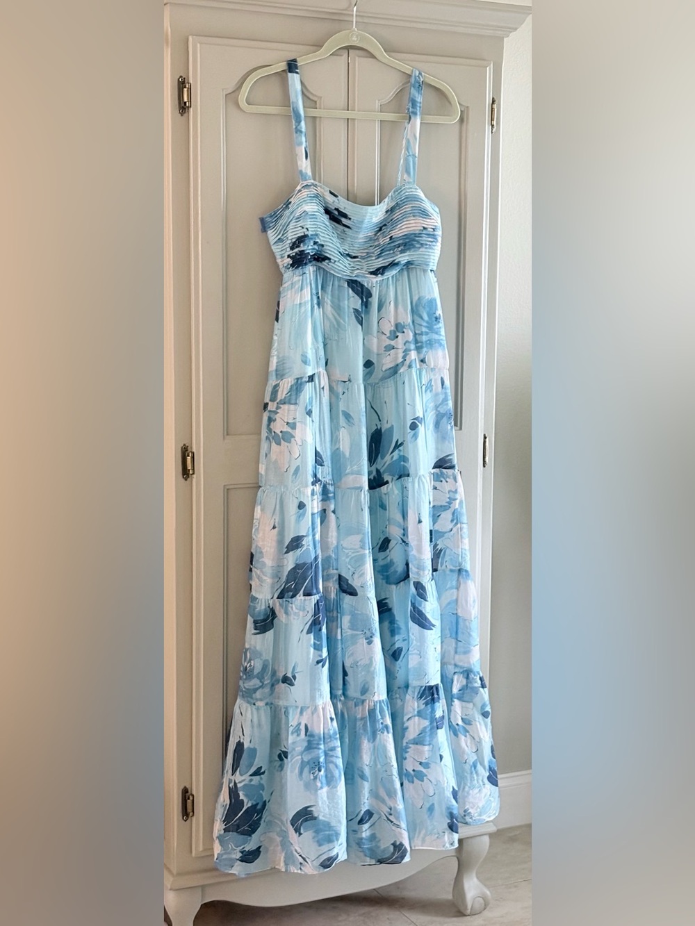 Abercrombie & Fitch Blue Floral Tiered Ruched Empire Waisted Maxi Dress Size M - Picture 3 of 13